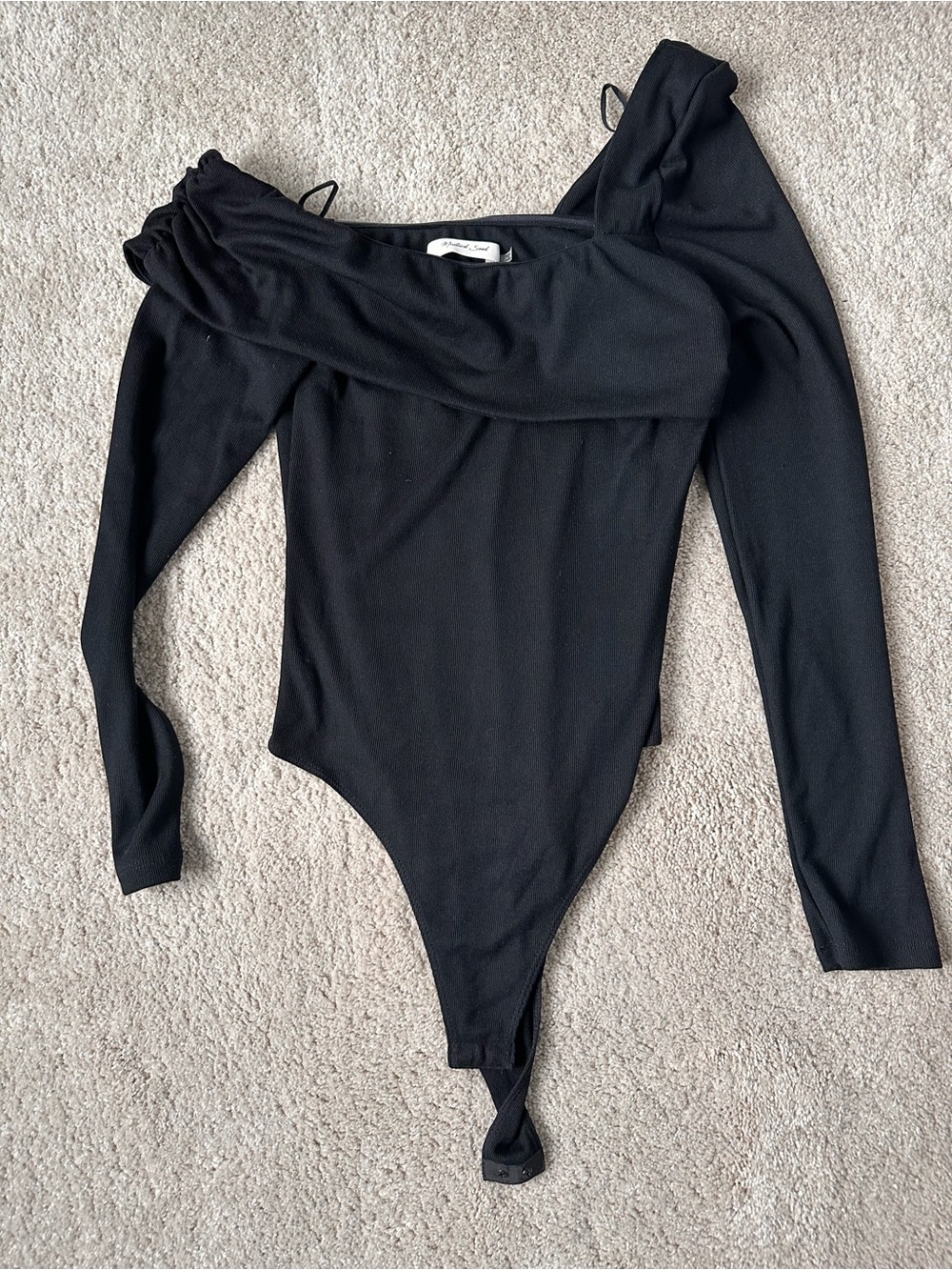 Black Off-Shoulder Long Sleeve One-Piece Bodysuit